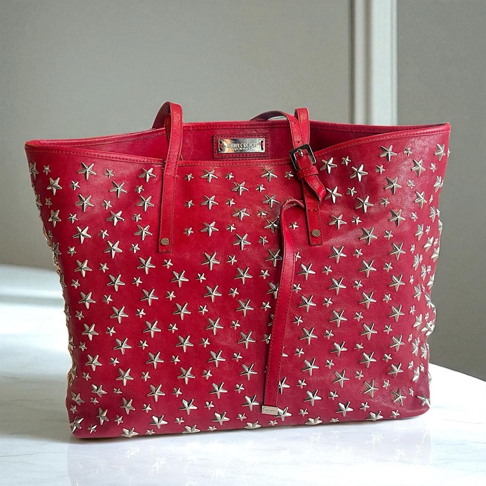 Jimmy Choo Sasha Red leather Star-studded Tote EXCELLENT CONDITION